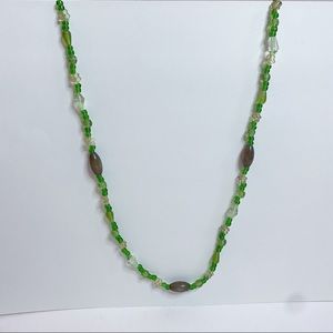 Green Beaded Boho Necklace HANDMADE